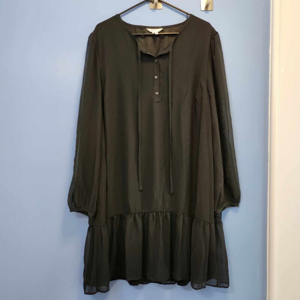 NWOT Draper James Sheer Sleeves Shift Black Dress Drop Waist Size XXL